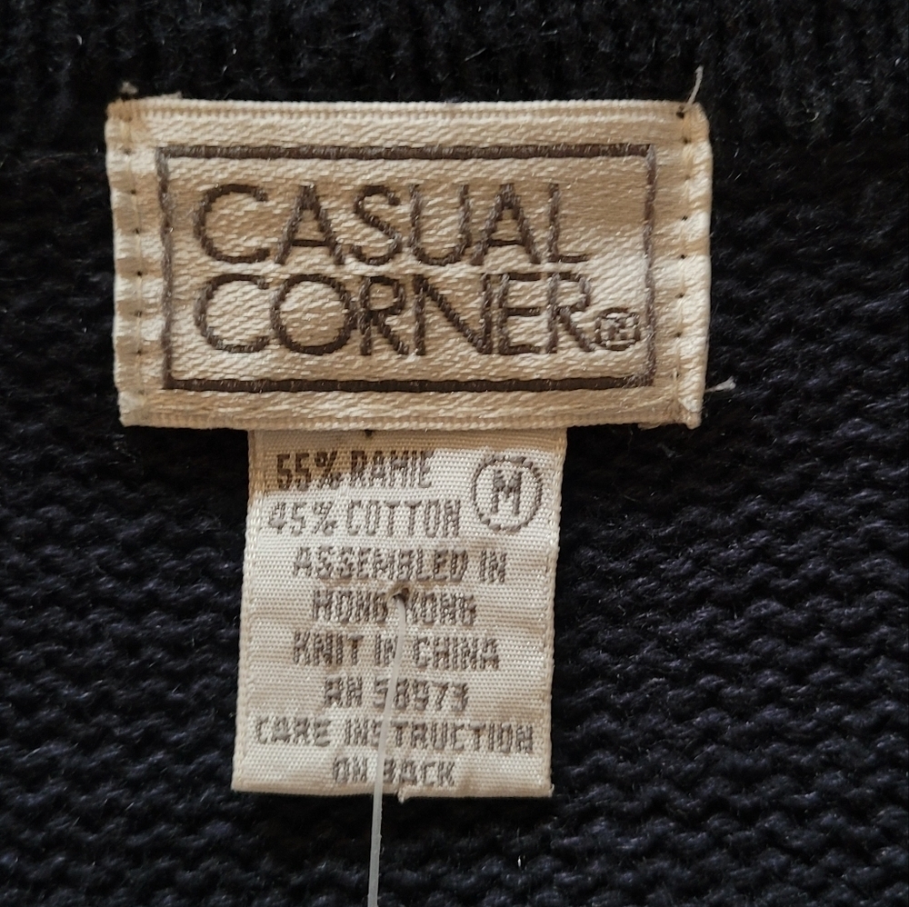 90's Casual Corner Navy Red Cream Argyle Ramie Cotton Cardigan - Picture 7 of 7